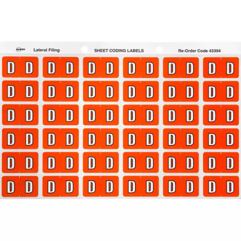 Picture of AVERY 43304 LATERAL FILE LABEL SIDE TAB COLOUR CODE D 25 X 38MM DARK ORANGE PACK 180