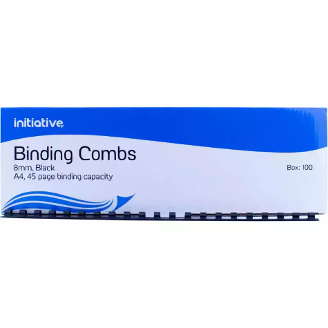 Picture of INITIATIVE PLASTIC BINDING COMB ROUND 21 LOOP 8MM A4 BLACK BOX 100