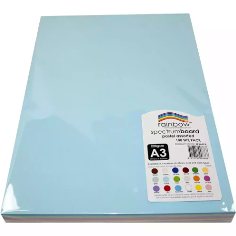 Picture of RAINBOW SPECTRUM BOARD 220GSM A3 PASTEL ASSORTED PACK 100