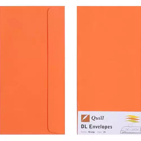 Picture of QUILL DL COLOURED ENVELOPES PLAINFACE STRIP SEAL 80GSM 110 X 220MM ORANGE PACK 25