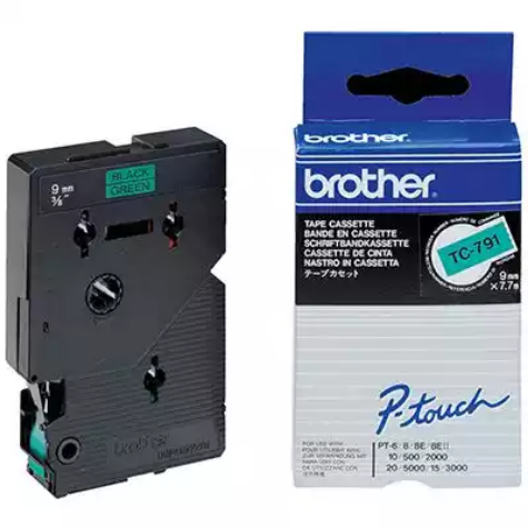 Picture of BROTHER TC-791 LABELLING TAPE 9MM BLACK ON GREEN