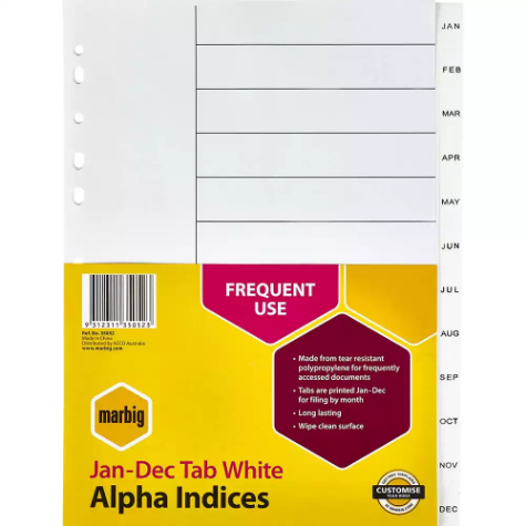 Picture of MARBIG INDEX DIVIDER PP JAN-DEC TAB A4 WHITE