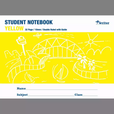 Picture of WRITER STUDENT NOTEBOOK 10MM DOUBLE RULED/GUIDE 32 PAGE 250 X 175MM YELLOW