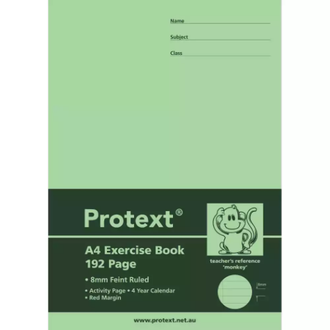 Picture of PROTEXT EXERCISE BOOK RULED 8MM 70GSM 192 PAGE A4 MONKEY ASSORTED