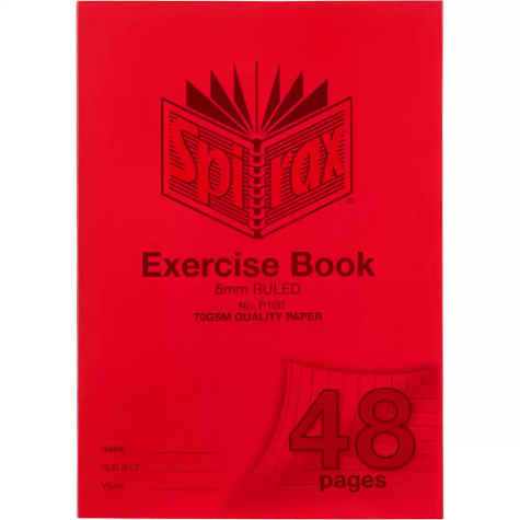 Picture of SPIRAX P100 EXERCISE BOOK 8MM RULED 70GSM 48 PAGE A4 RED