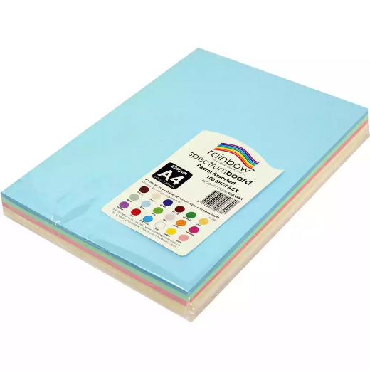 Picture of RAINBOW SPECTRUM BOARD 220GSM A4 PASTEL ASSORTED PACK 100