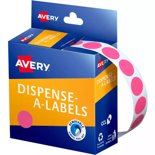 Picture of AVERY 937241 ROUND LABEL DISPENSER 14MM PINK BOX 1050