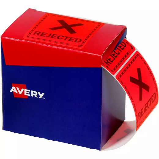 Picture of AVERY 932623 MESSAGE LABEL REJECTED 75 X 74.2MM FLUORO RED PACK 1000