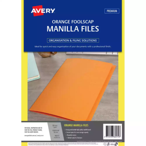 Picture of AVERY 88272 MANILLA FOLDER FOOLSCAP ORANGE PACK 20