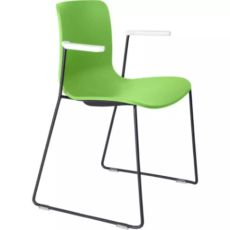 Picture of DAL ACTI CHAIR SLED BASE ARMS WHITE ARM-PADS AND BLACK POWDERCOAT FRAME GREEN POLYPROP SHELL