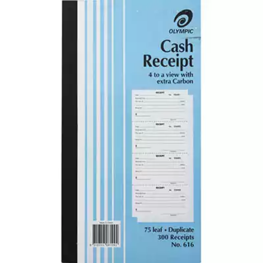 Picture of OLYMPIC 616 CASH RECEIPT BOOK 4 TO VIEW CARBON DUPLICATE 75 LEAF 254 X 135MM