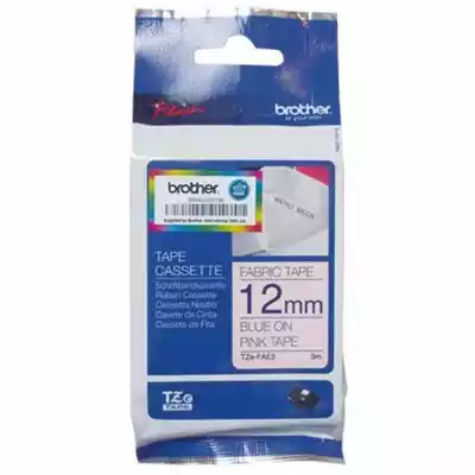 Picture of BROTHER TZE-FAE3 FABRIC TAPE 12MM X 3M BLUE ON PINK