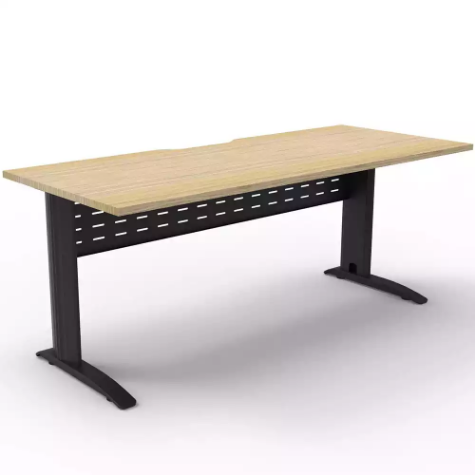 Picture of DELUXE RAPID SPAN STRAIGHT DESK WITH METAL MODESTY PANEL 1800 X 750 X 730MM BLACK/NATURAL OAK