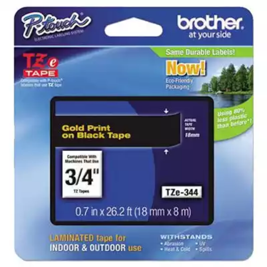 Picture of BROTHER TZE-344 LAMINATED LABELLING TAPE 18MM GOLD ON BLACK