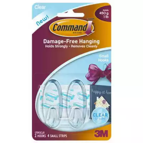 Picture of COMMAND ADHESIVE SMALL HOOKS CLEAR PACK 2 HOOKS AND 4 STRIPS