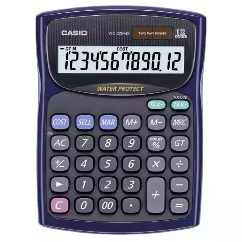 Picture of CASIO WD-220MS-BU WATER/DUST PROTECTED CALCULATOR 12 DIGIT BLUE