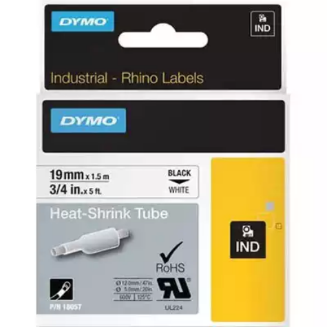 Picture of DYMO SD18057 RHINO INDUSTRIAL HEAT SHRINK TUBING 19MM BLACK ON WHITE