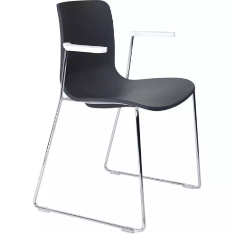 Picture of DAL ACTI CHAIR SLED BASE ARMS WHITE ARM-PADS AND CHROME FRAME CHARCOAL POLYPROP SHELL