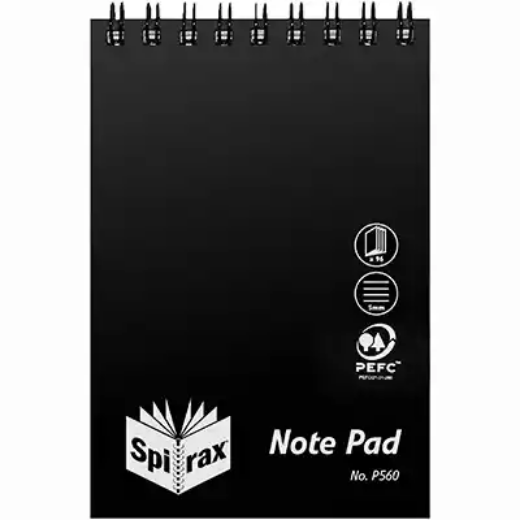 Picture of SPIRAX P560 REPORTERS NOTEBOOK SPIRAL BOUND TOP OPENING 96 PAGE 112 X 77MM BLACK