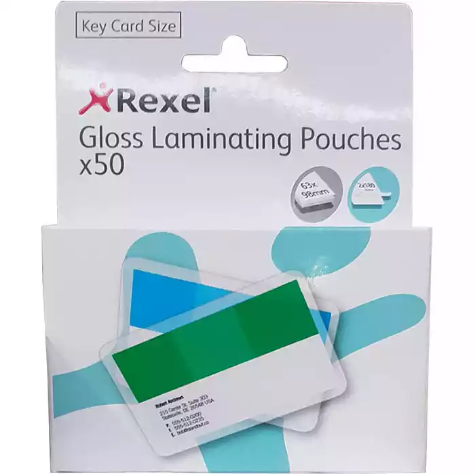 Picture of REXEL GLOSS LAMINATING POUCH 180 MICRON KEY CARD 63 X 98MM CLEAR PACK 50