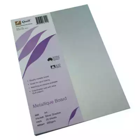 Picture of QUILL METALLIQUE BOARD 285GSM A4 SILVER SHADOW PACK 25