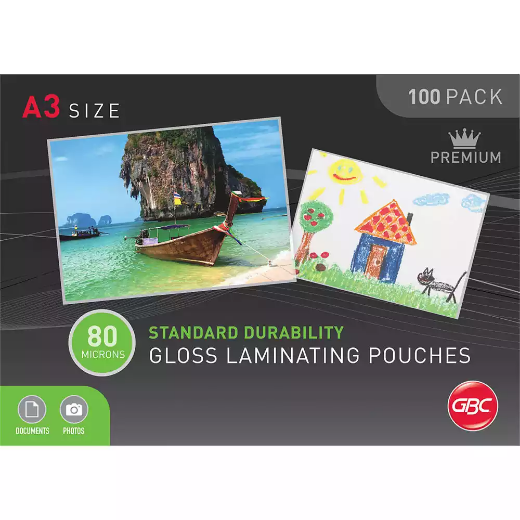 Picture of GBC LAMINATING POUCH GLOSS 80 MICRON A3 CLEAR PACK 100