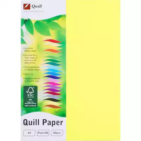 Picture of QUILL COLOURED A4 COPY PAPER 80GSM FLUORO YELLOW PACK 500 SHEETS