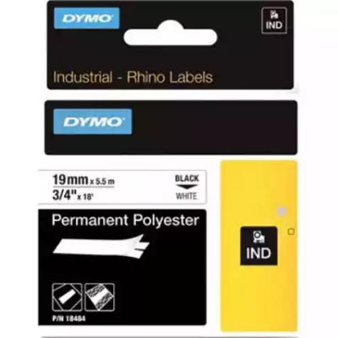 Picture of DYMO SD18484 RHINO INDUSTRIAL TAPE PERMANENT POLYESTER 19MM BLACK ON WHITE