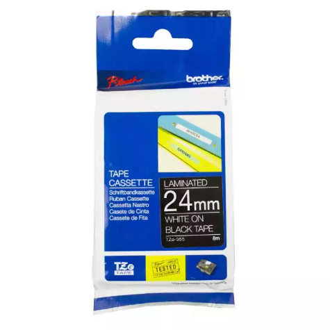 Picture of BROTHER TZE-355 LAMINATED LABELLING TAPE 24MM WHITE ON BLACK