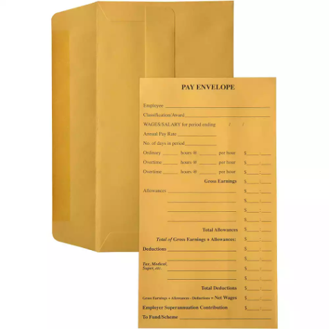 Picture of CUMBERLAND ENVELOPES 12-3/4 POCKET PRE-PRINTED PAY SELF SEAL 85GSM 90 X 165 GOLD PACK 100