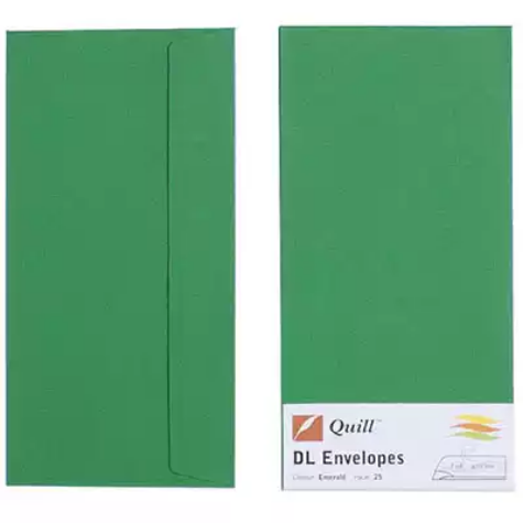 Picture of QUILL DL COLOURED ENVELOPES PLAINFACE STRIP SEAL 80GSM 110 X 220MM EMERALD PACK 25