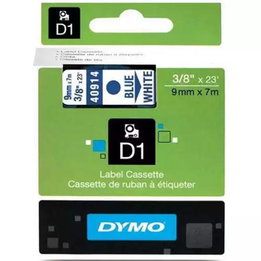 Picture of DYMO 40914 D1 LABELLING TAPE 9MM X 7M BLUE ON WHITE