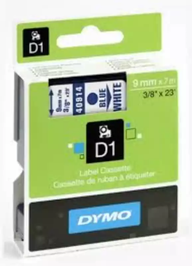 Picture of DYMO 40914 D1 LABELLING TAPE 9MM X 7M BLUE ON WHITE