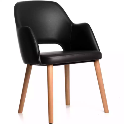 Picture of DURAFURN SORBET ARM CHAIR TROJAN OAK LEGS BLACK VINYL SEAT