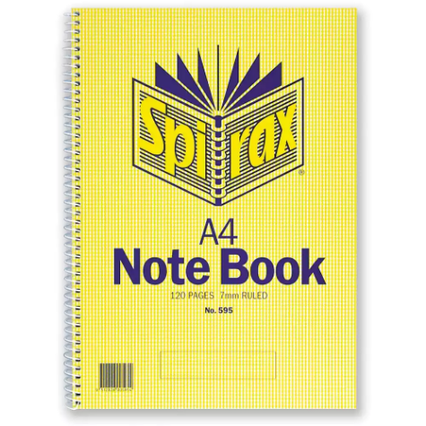 Picture of SPIRAX 595 NOTEBOOK 7MM RULED SPIRAL BOUND SIDE OPEN 120 PAGE A4