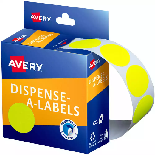 Picture of AVERY 937295 ROUND LABEL DISPENSER 24MM FLUORO YELLOW BOX 350