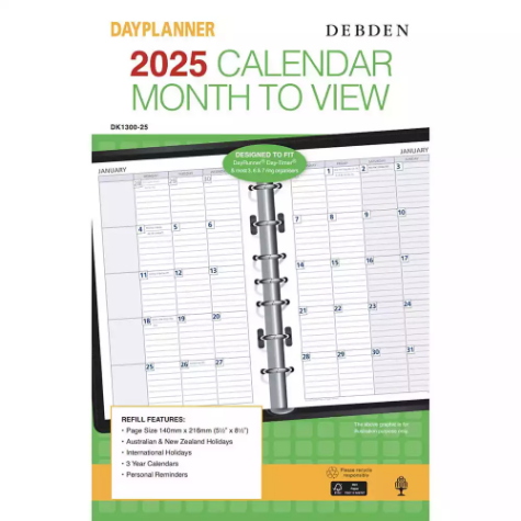 Picture of DEBDEN DAYPLANNER DK1300 DESK EDITION REFILL MONTH TO VIEW 216 X 140MM WHITE