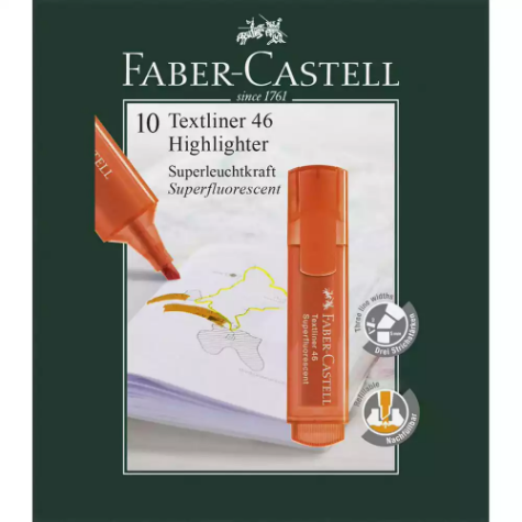 Picture of FABER-CASTELL TEXTLINER ICE HIGHLIGHTER CHISEL ORANGE BOX 10