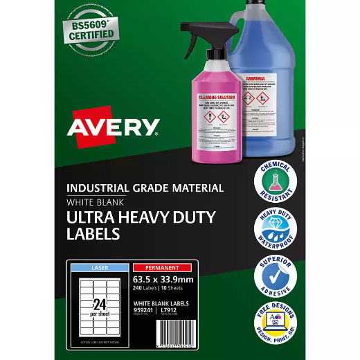 Picture of AVERY 959241 ULTRA-RESISTANT OUTDOOR LABELS 63.5 X 33.9MM WHITE PACK 10