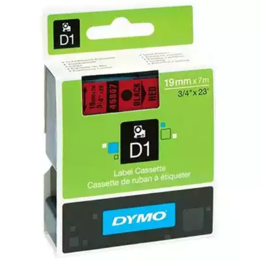 Picture of DYMO 45807 D1 LABELLING TAPE 19MM X 7M BLACK ON RED