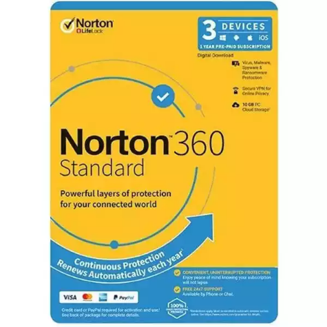 Picture of NORTON 360 STANDARD ANTI VIRUS SOFTWARE 1 USER 3 DEVICE 1 YEAR