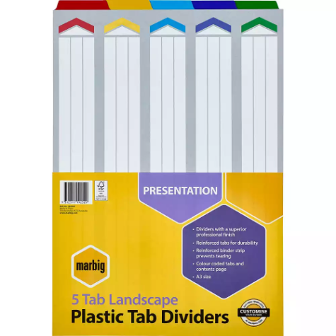 Picture of MARBIG DIVIDER LANDSCAPE MANILLA 5-TAB A3 ASSORTED