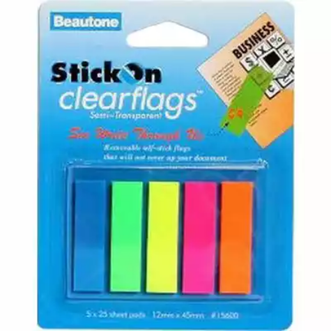 Picture of STICK-ON CLEARFLAGS 25 SHEETS 12 X 45MM ASSORTED PACK 5