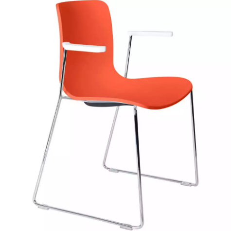 Picture of DAL ACTI CHAIR SLED BASE ARMS WHITE ARM-PADS AND CHROME FRAME ORANGE POLYPROP SHELL