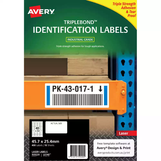 Picture of AVERY 959220 EXTRA STRONG TRIPLEBOND LABELS 45.7 X 25.4MM WHITE PACK 10