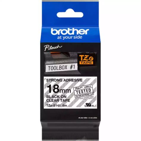 Picture of BROTHER TZE-S141 STRONG ADHESIVE LABELLING TAPE 18MM BLACK ON CLEAR