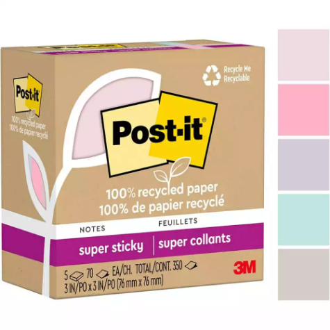 Picture of POST-IT 654R-5SSNRP SUPER STICKY NOTES 76 X 76MM RECYCLED WANDERLUST PASTELS PACK 5