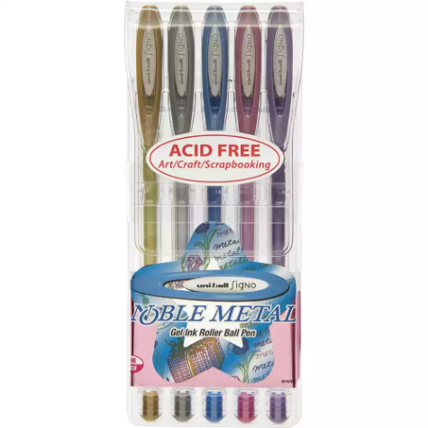 Picture of UNI-BALL UM120 SIGNO GEL INK ROLLERBALL PEN 0.8MM NOBLE METALIC ASSORTED PACK 5