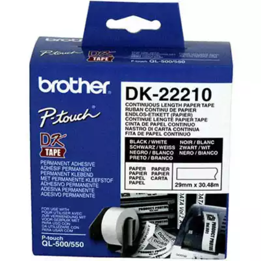 Picture of BROTHER DK-22210 CONTINUOUS PAPER LABEL ROLL 29MM X 30.48M WHITE