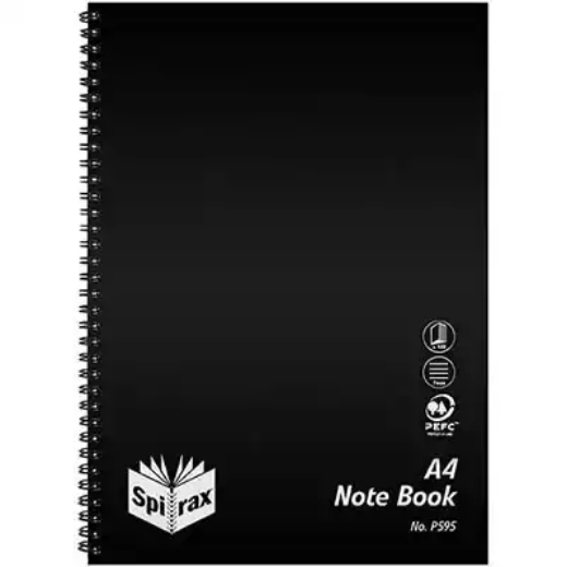 Picture of SPIRAX P595 NOTEBOOK PP COVER 7MM RULED SIDE OPEN A4 120 PAGE BLACK